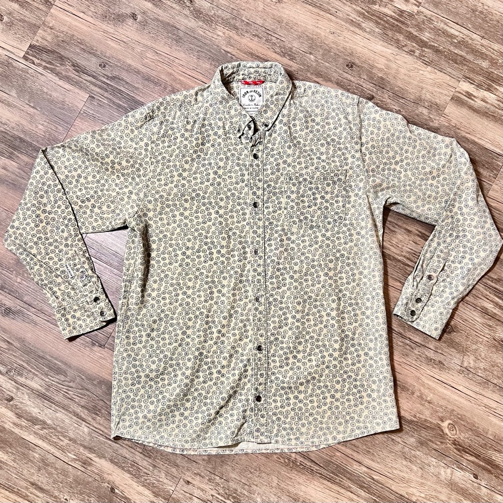 Beige with Blue Pattern Casual Button Down Shirt